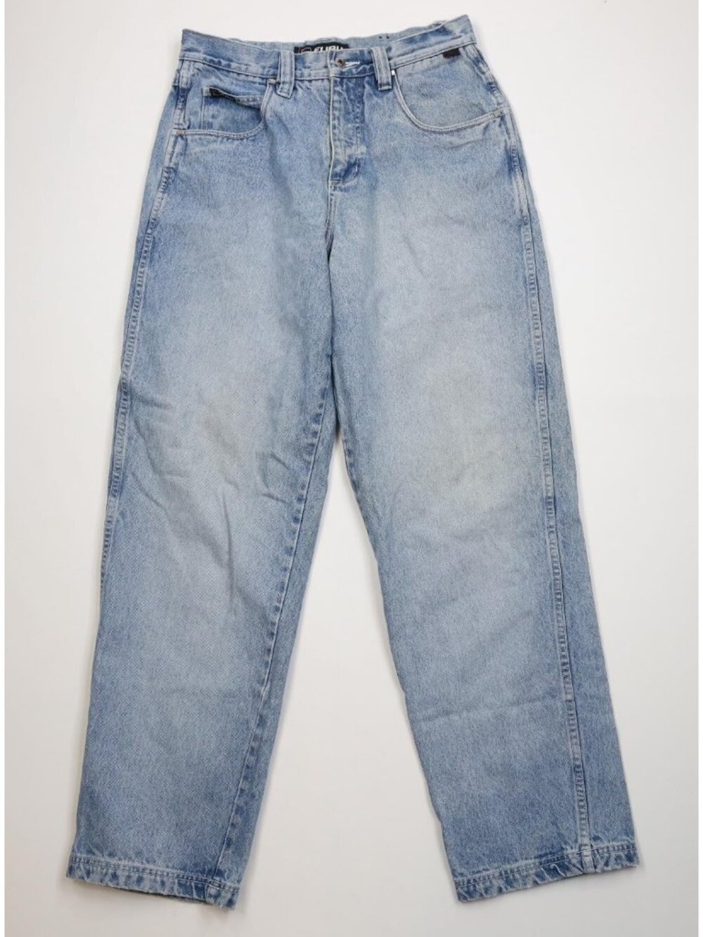 Vintage 90s FUBU Mens 32x34 Distressed Baggy Wide Leg Denim Jeans Blue Cotton